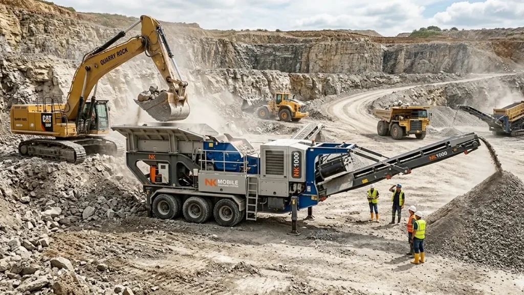 Station de concassage mobile pour carrière de granit