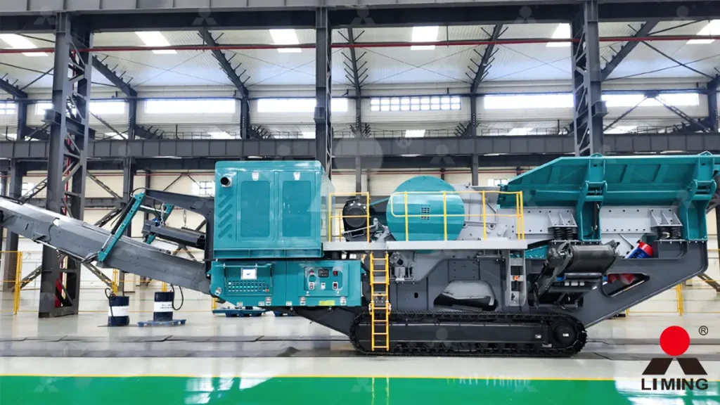 Analyse transversale de la chambre de concassage du VTC4000 sur chenilles, montrant le processus de concassage laminé sur du granit très abrasif